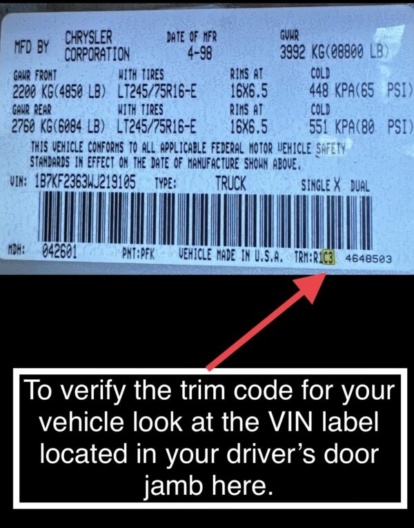 Trim Code for VIN Label